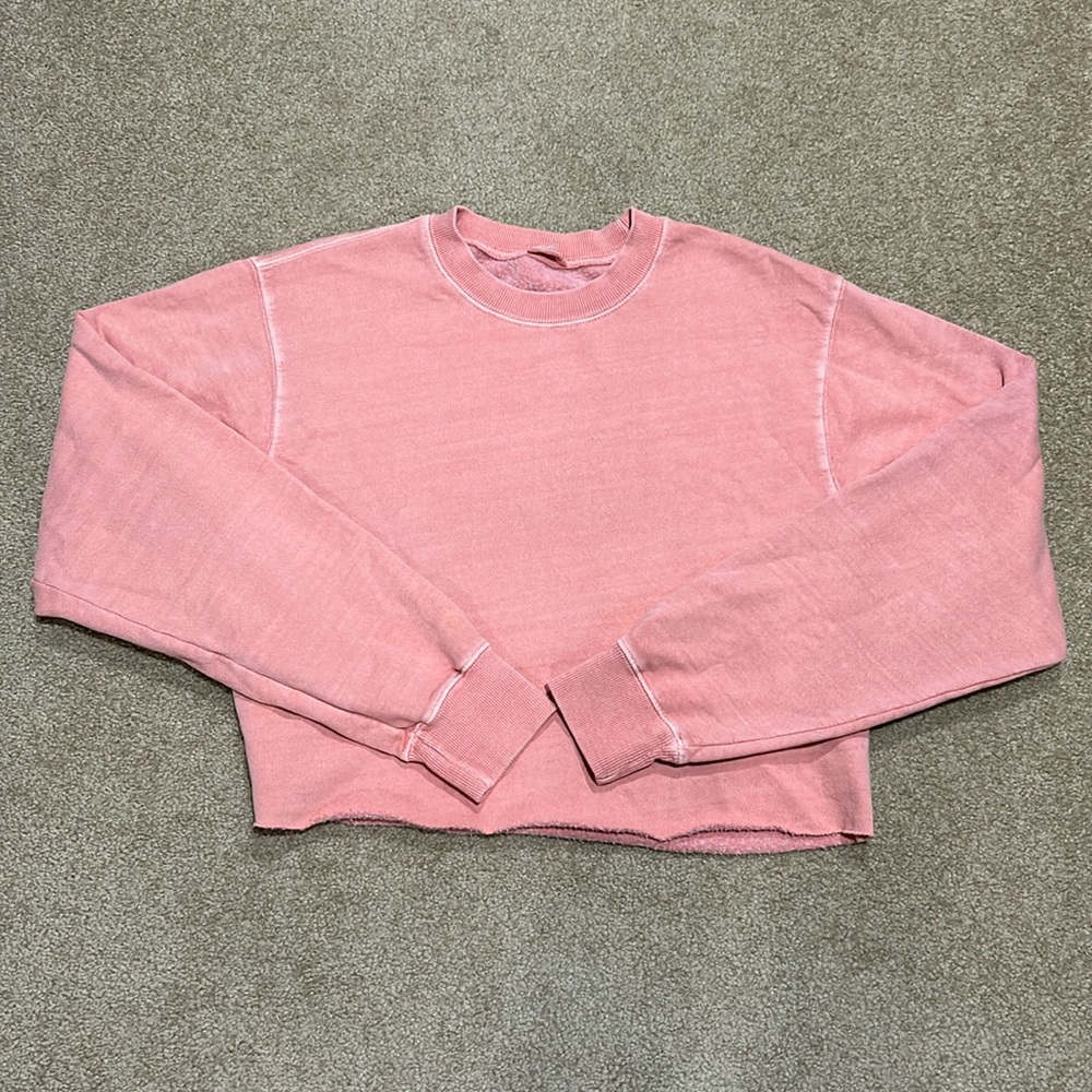 Brandy Melville J Galt Pink Distressed Sweatshirt Raw Hem EUC OS